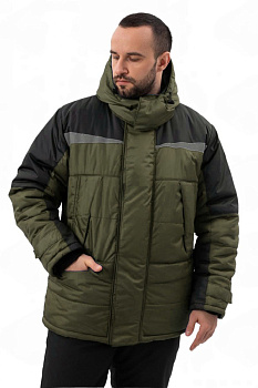 Куртка утеплённая "Комфорт Люкс" хаки+чёрная дюспо СОП ТнЗМим-2 КУР571.12