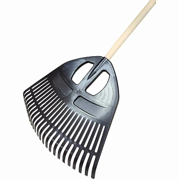 Грабли веерные пластмассовые 23 зуба черные 500х430, с черенком