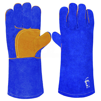 Перчатки (краги) спилковые усиленные КЕ1488, кевларовая нить, синие